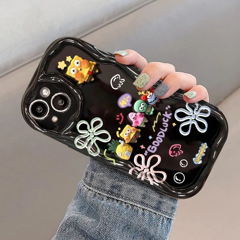 Funda de Bob Esponja - Silicona Negra con Flores