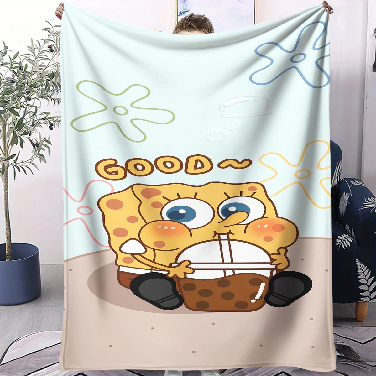 Plaid Bob l'Éponge : bubble tea kawaii