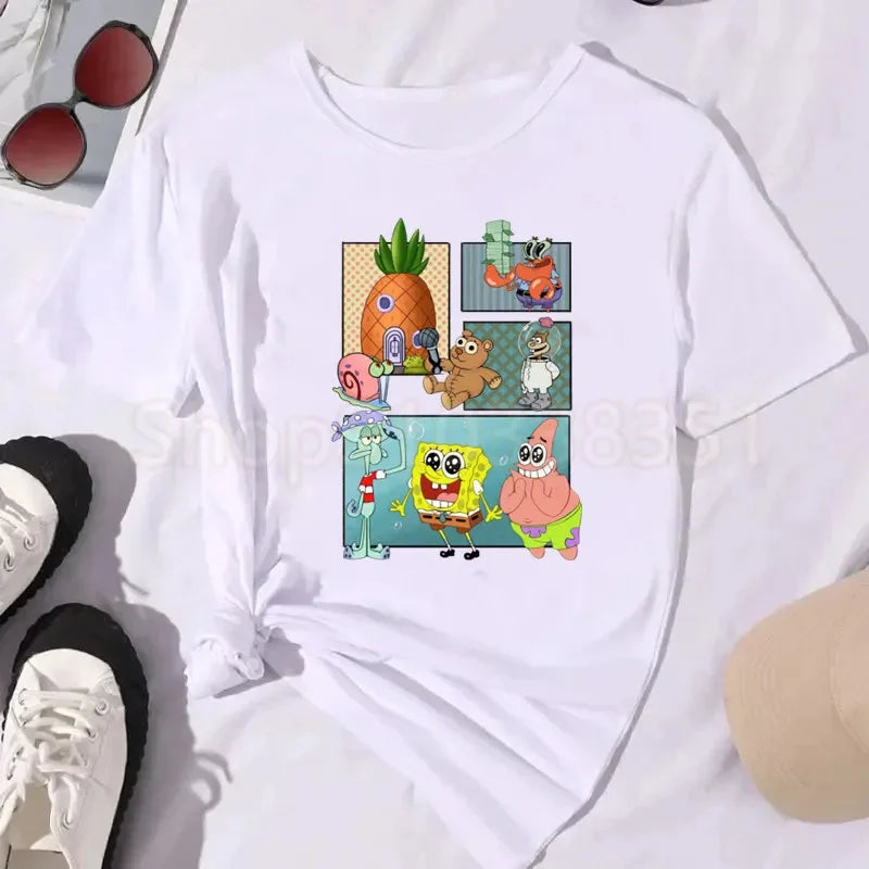 Camiseta blanca de Bob Esponja - Escena de la Piña (Vertical)