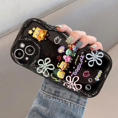 Funda de Bob Esponja - Silicona Negra con Flores