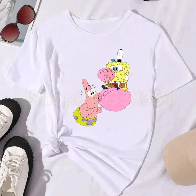 Camiseta blanca de Bob Esponja - Abrazo de amistad (Tierno)