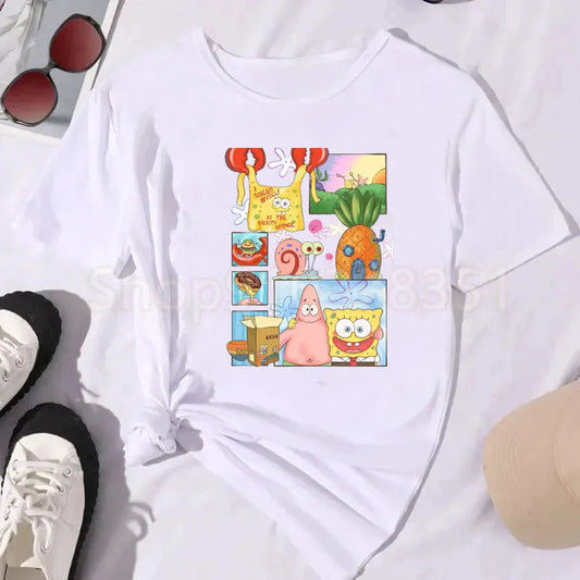Camiseta blanca de Bob Esponja - Viñetas de cómic (Collage)
