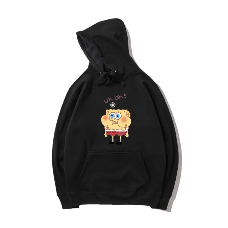 Sweat à capuche noir Bob l'Éponge : classique, logo centré