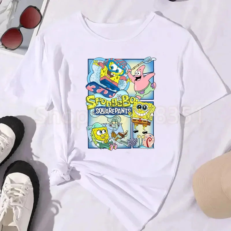 Camiseta blanca de Bob Esponja - Póster vintage azul