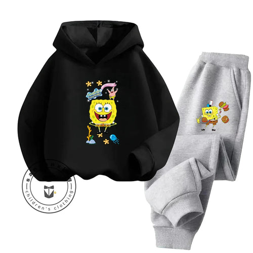 Conjunto streetwear de Bob Esponja - Negro y pantalón gris