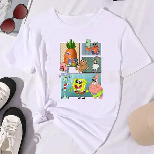 Camiseta blanca de Bob Esponja - Escena de la Piña (Vertical)