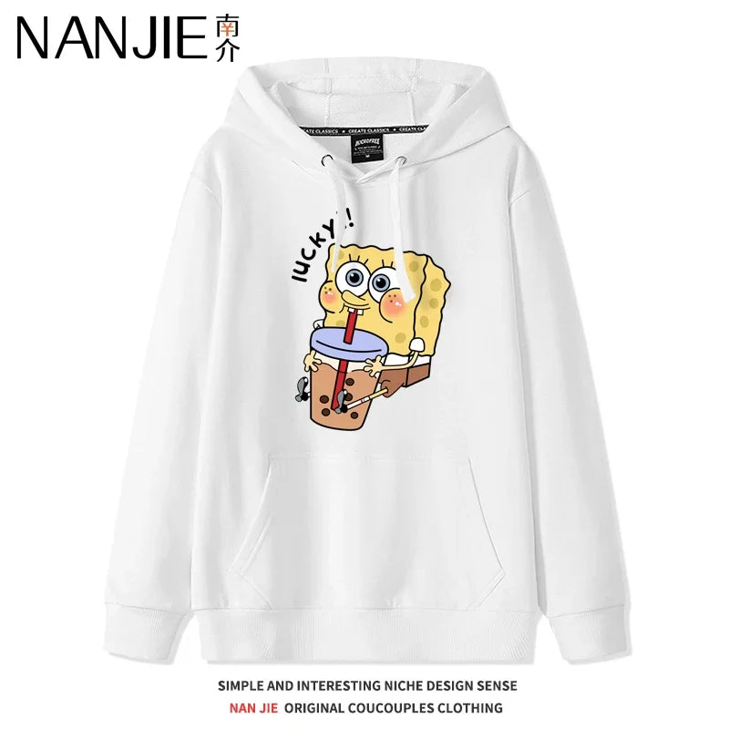 Sudadera blanca con capucha de Bob Esponja - Pausa para bubble tea