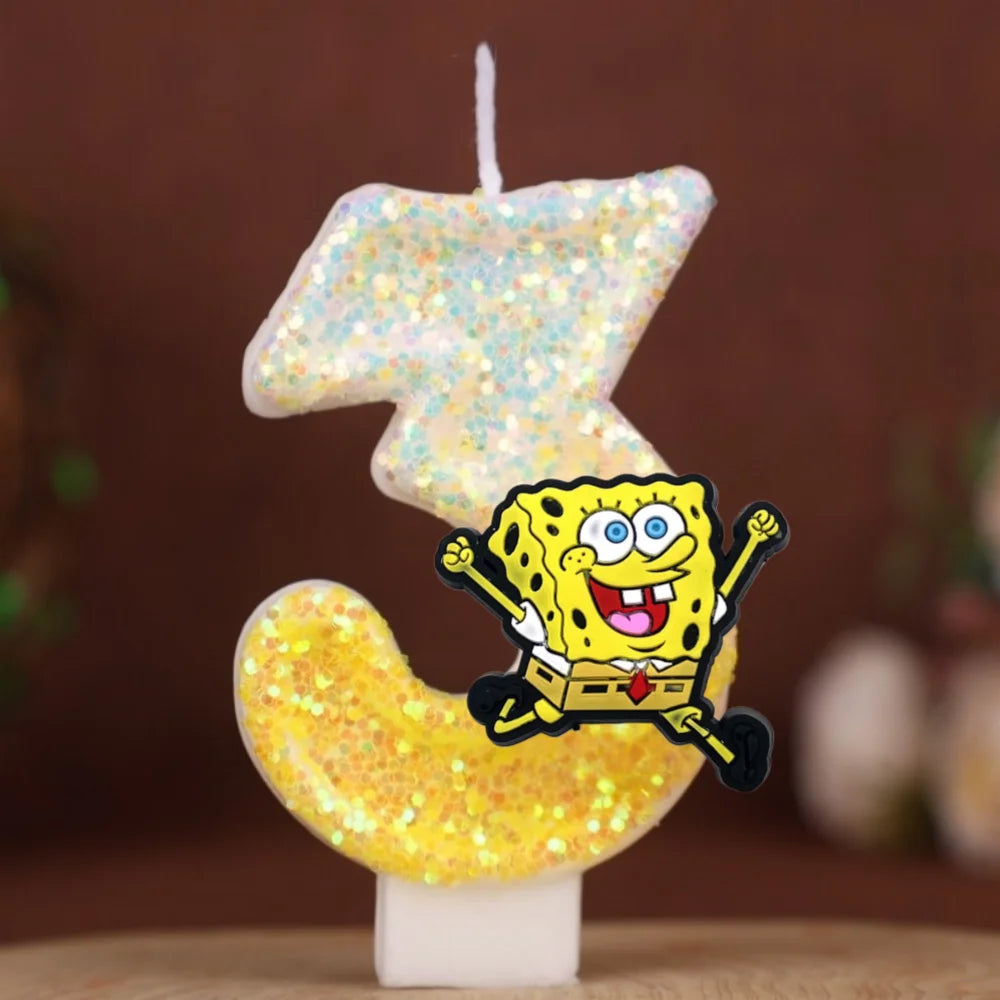 Vela de cumpleaños de Bob Esponja - Número con purpurina