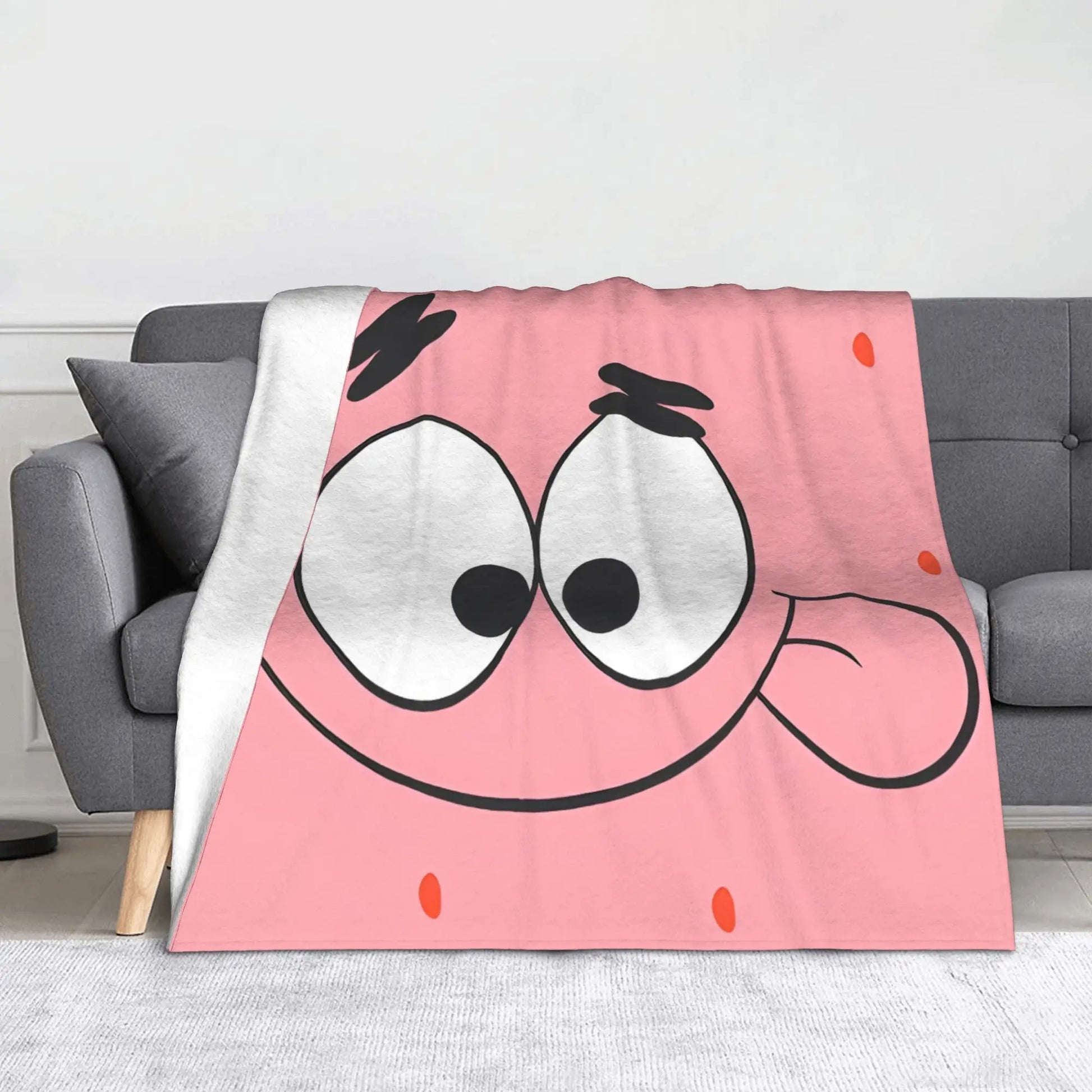 Plaid Bob l'Éponge : gros plan sur le visage de Patrick