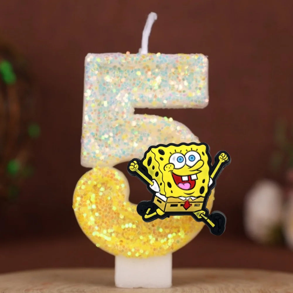 Vela de cumpleaños de Bob Esponja - Número con purpurina